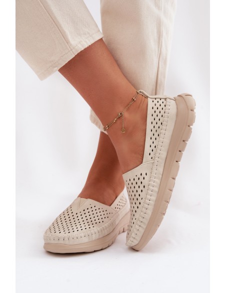 Breathable Light Women's Loafers Sergio Leone MK099H Beige-Gold