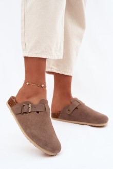 Women's Chodaki Slippers From Natural Suede Vinceza 101332 Dark Beige