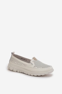 Lightweight Leather Perforated Women's Moccasins On Platform White Tanelora 2