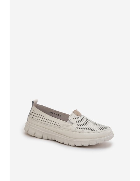 Lightweight Leather Perforated Women's Moccasins On Platform White Tanelora