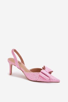 Embellished Heels With Open Back And Bow Pink Nilandriela 2