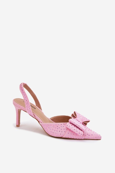 Embellished Heels With Open Back And Bow Pink Nilandriela