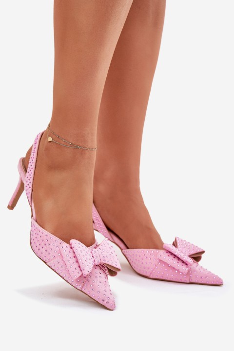 Embellished Heels With Open Back And Bow Pink Nilandriela