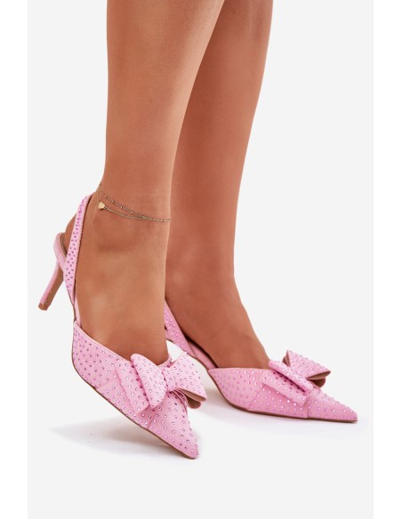 Embellished Heels With Open Back And Bow Pink Nilandriela
