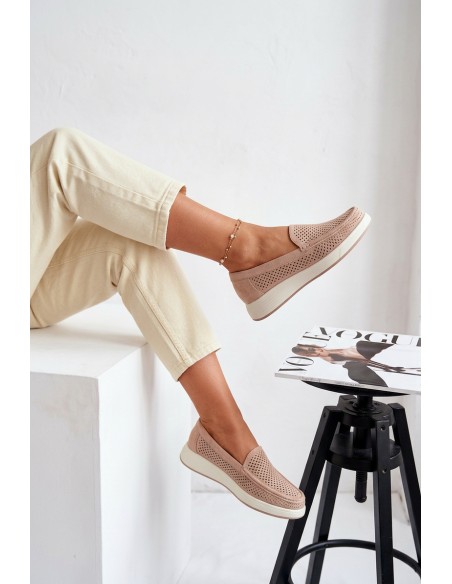 Women's Perforated Loafers Sergio Leone MK097H Beige