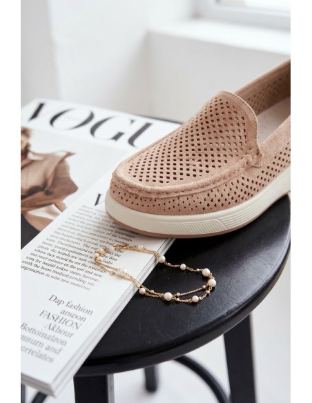 Women's Perforated Loafers Sergio Leone MK097H Beige