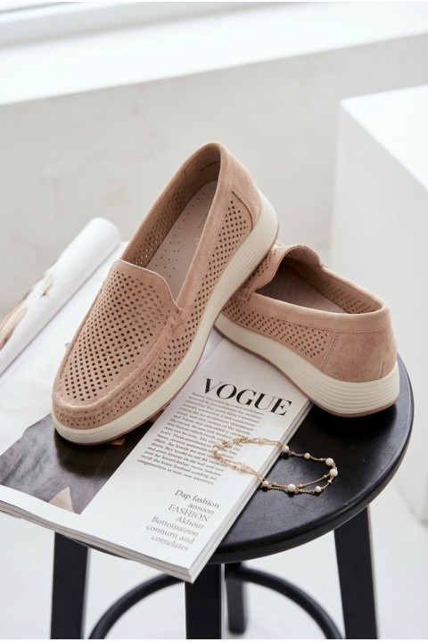 Women's Perforated Loafers Sergio Leone MK097H Beige