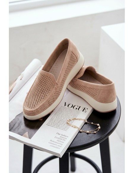 Women's Perforated Loafers Sergio Leone MK097H Beige