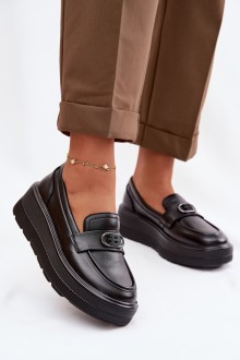 Leather Women's Platform Moccasins Vinceza 39974 Black