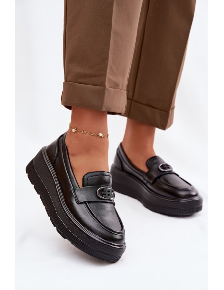 Leather Women's Platform Moccasins Vinceza 39974 Black