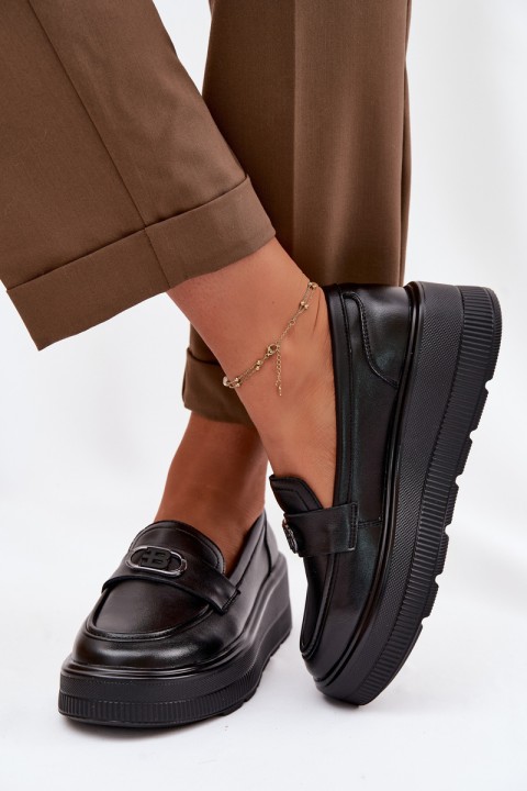 Leather Women's Platform Moccasins Vinceza 39974 Black