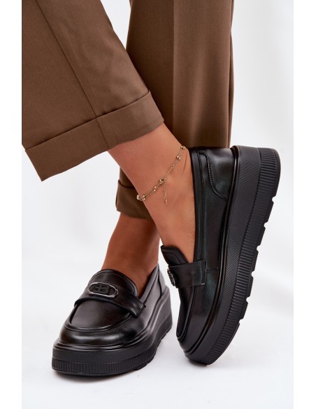 Leather Women's Platform Moccasins Vinceza 39974 Black