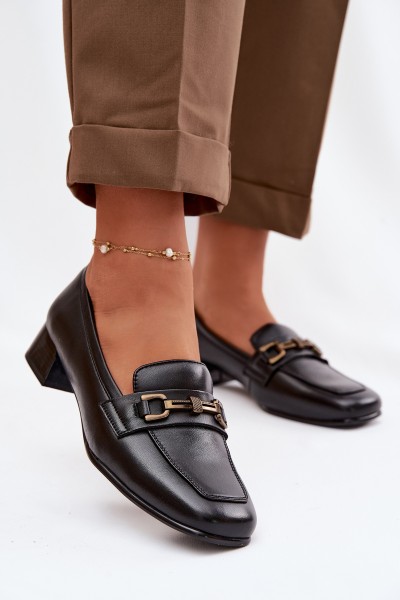 Leather Women's Block Heel Shoes With Embellishment Vinceza 39978 Black