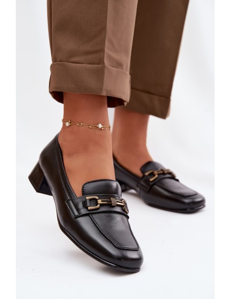 Leather Women's Block Heel Shoes With Embellishment Vinceza 39978 Black