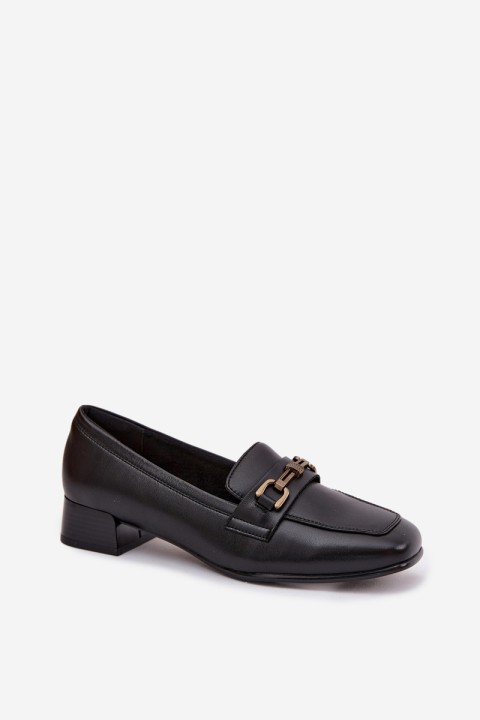 Leather Women's Block Heel Shoes With Embellishment Vinceza 39978 Black