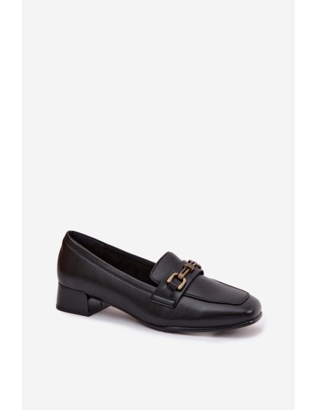 Leather Women's Block Heel Shoes With Embellishment Vinceza 39978 Black