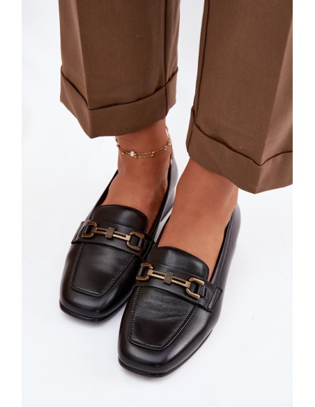 Leather Women's Block Heel Shoes With Embellishment Vinceza 39978 Black