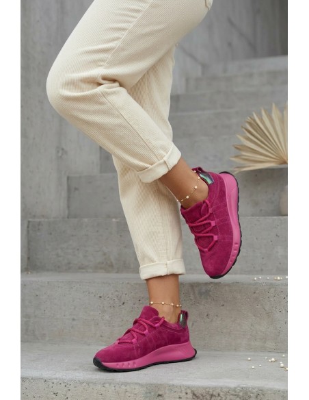 Leather Suede Women's Sneakers Fuchsia Bemela