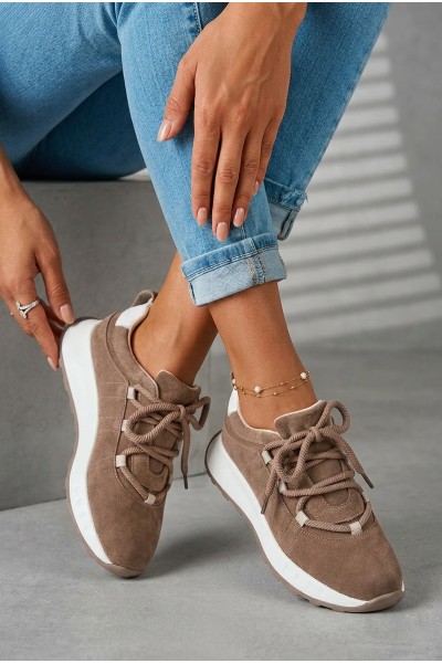 Women's Leather Suede Sneakers Brown Bemela