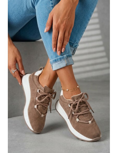 Women's Leather Suede Sneakers Brown Bemela