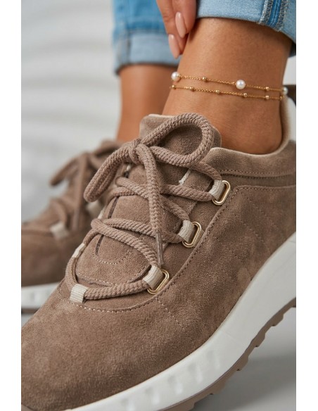 Women's Leather Suede Sneakers Brown Bemela