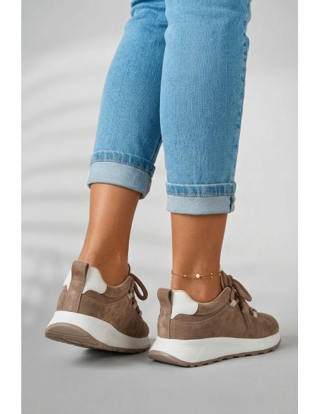 Women's Leather Suede Sneakers Brown Bemela