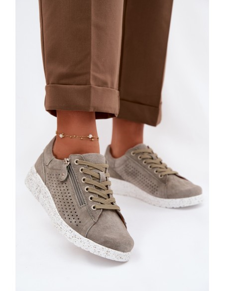 Women's Suede Loafers with Zipper Dark Green Cemela