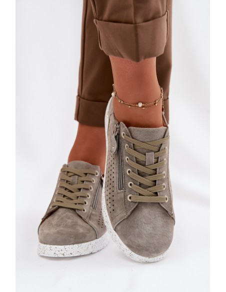 Women's Suede Loafers with Zipper Dark Green Cemela