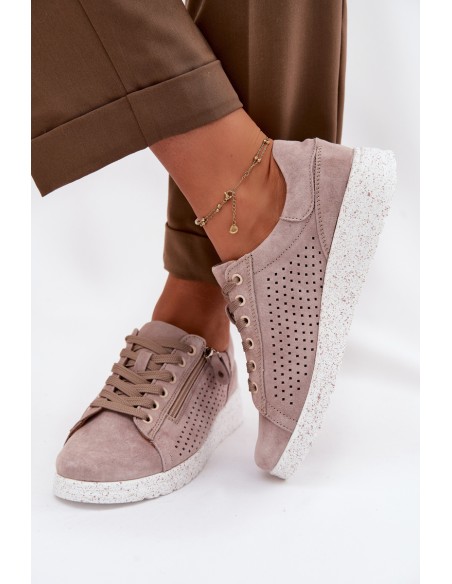 Women's Suede Loafers With Zipper Beige Cemela