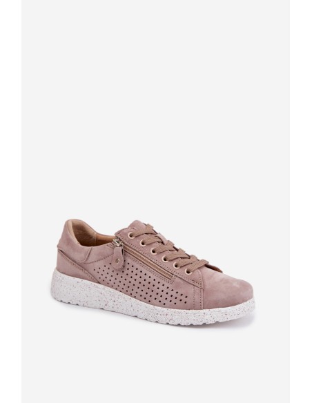 Women's Suede Loafers With Zipper Beige Cemela