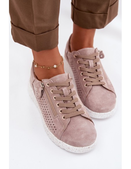 Women's Suede Loafers With Zipper Beige Cemela