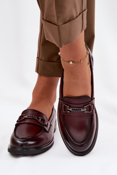 Leather Women's Moccasins Vinceza 39983 Burgundy