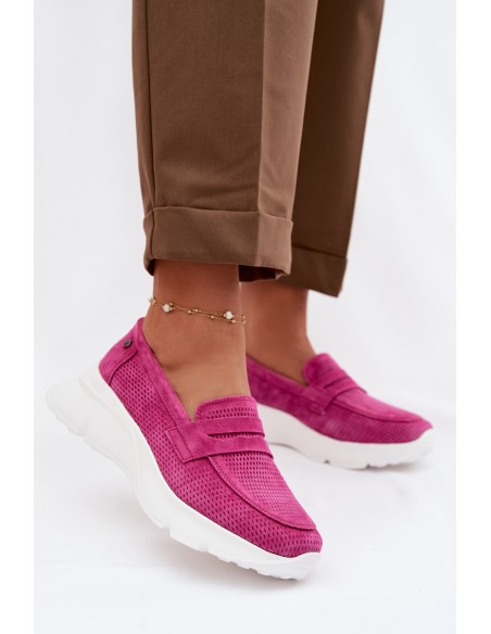 Women's Suede Loafers on Platform Vinceza 79626 Fuchsia