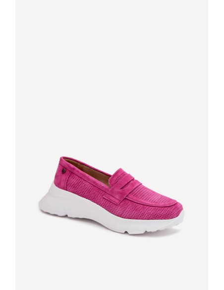 Women's Suede Loafers on Platform Vinceza 79626 Fuchsia