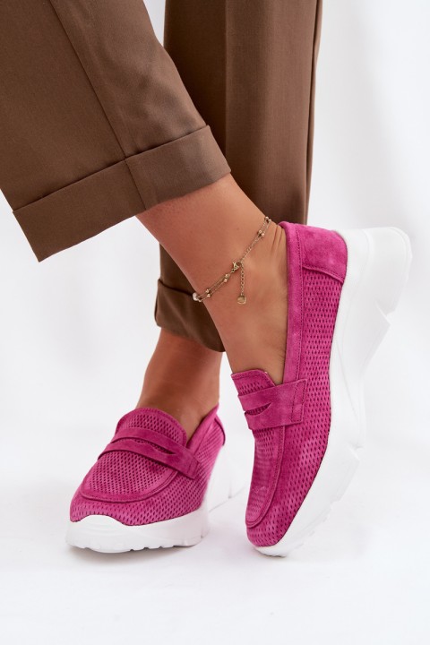 Women's Suede Loafers on Platform Vinceza 79626 Fuchsia