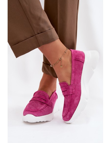 Women's Suede Loafers on Platform Vinceza 79626 Fuchsia