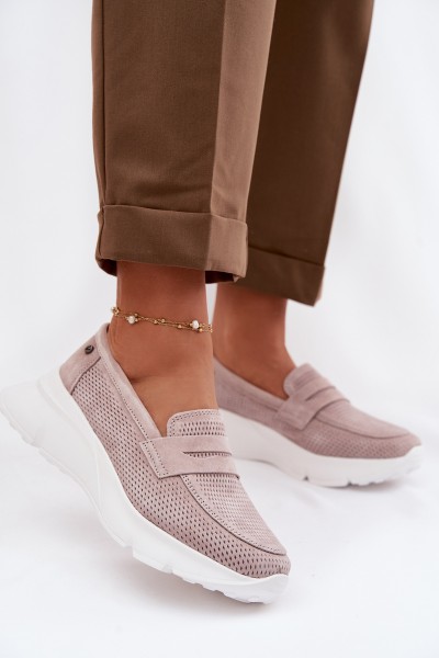 Women's Suede Loafers on Platform Vinceza Beige