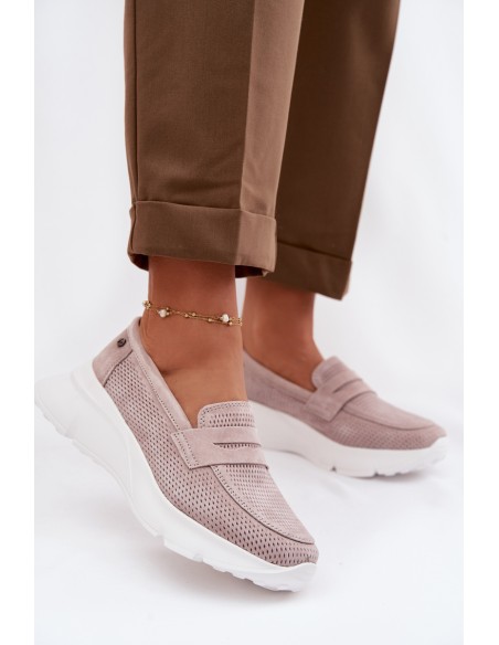 Women's Suede Loafers on Platform Vinceza Beige