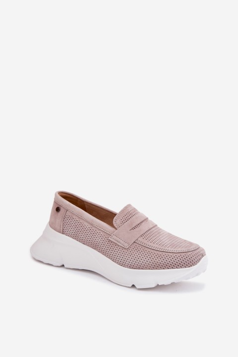 Women's Suede Loafers on Platform Vinceza Beige