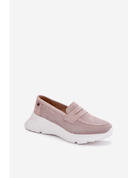 Women's Suede Loafers on Platform Vinceza Beige