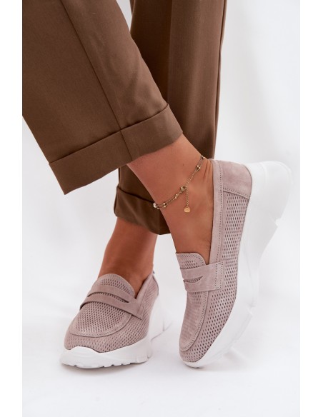 Women's Suede Loafers on Platform Vinceza Beige