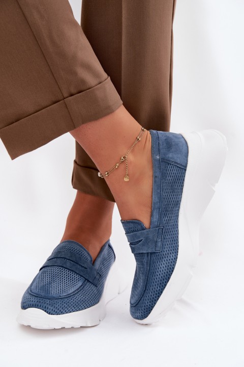 Women's Suede Loafers on Platform Vinceza 79626 Navy