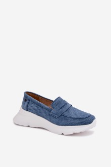 Women's Suede Loafers on Platform Vinceza 79626 Navy 2