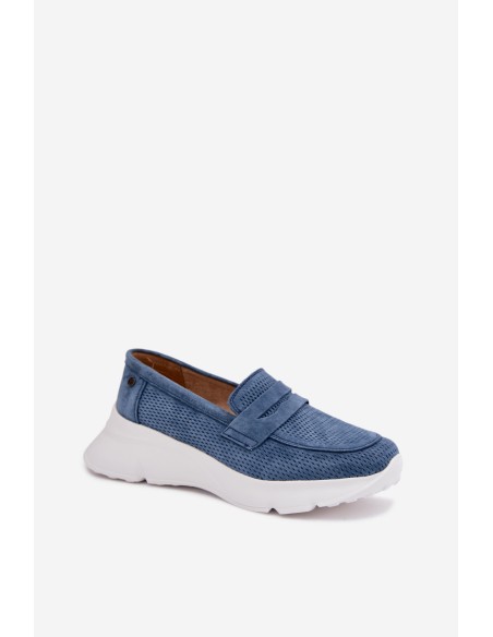 Women's Suede Loafers on Platform Vinceza 79626 Navy