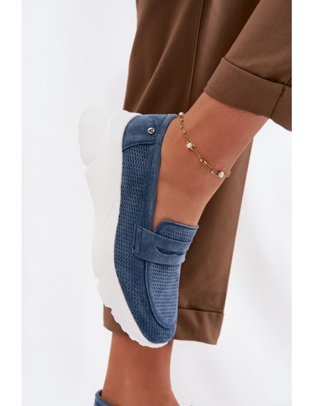 Women's Suede Loafers on Platform Vinceza 79626 Navy