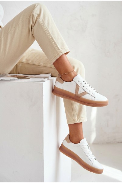 Women's Sneakers Made of Genuine Leather on Platform Vinceza 79597 White