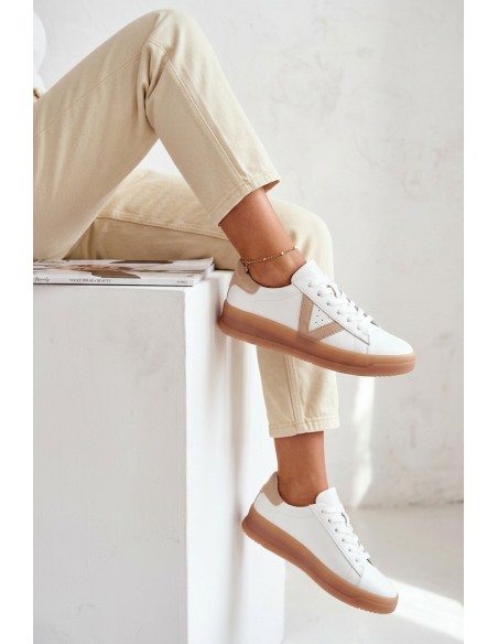 Women's Sneakers Made of Genuine Leather on Platform Vinceza 79597 White