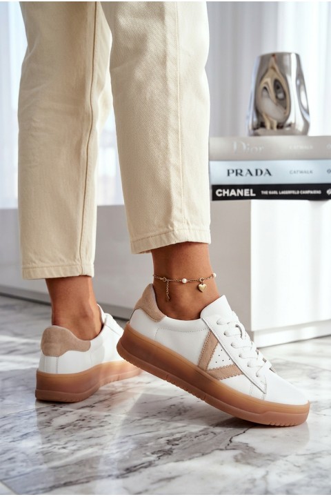 Women's Sneakers Made of Genuine Leather on Platform Vinceza 79597 White