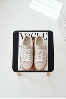 Women's Sneakers Made of Natural Suede on Platform Vinceza Beige