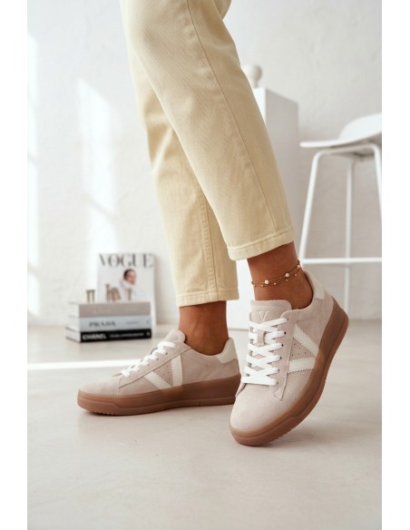Women's Sneakers Made of Natural Suede on Platform Vinceza Beige